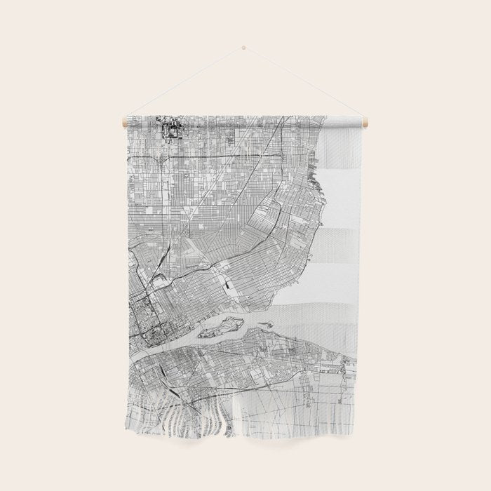 Detroit White Map Wall Hanging Gallery Image 1