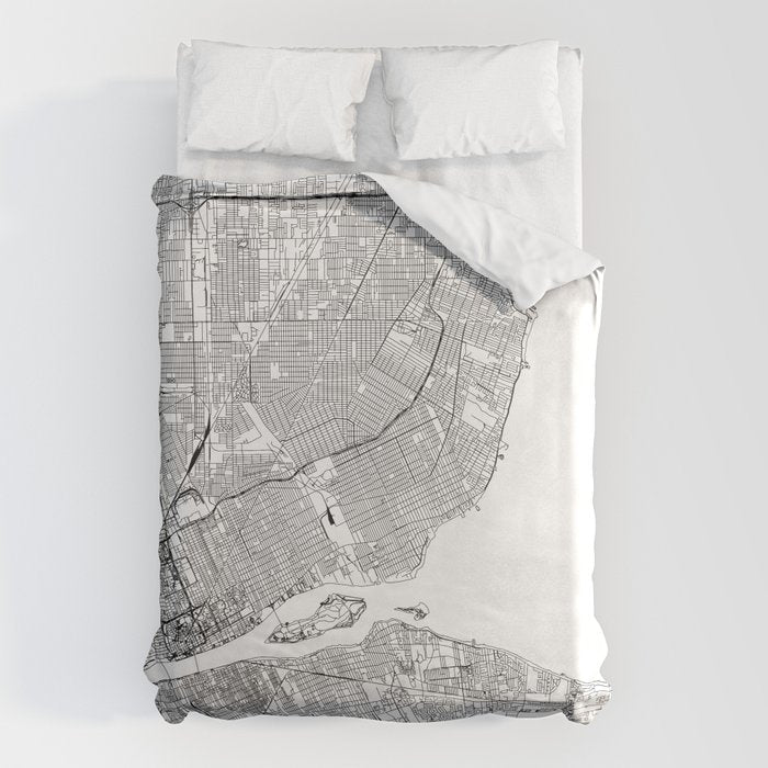 Detroit White Map Duvet Cover Gallery Image 1