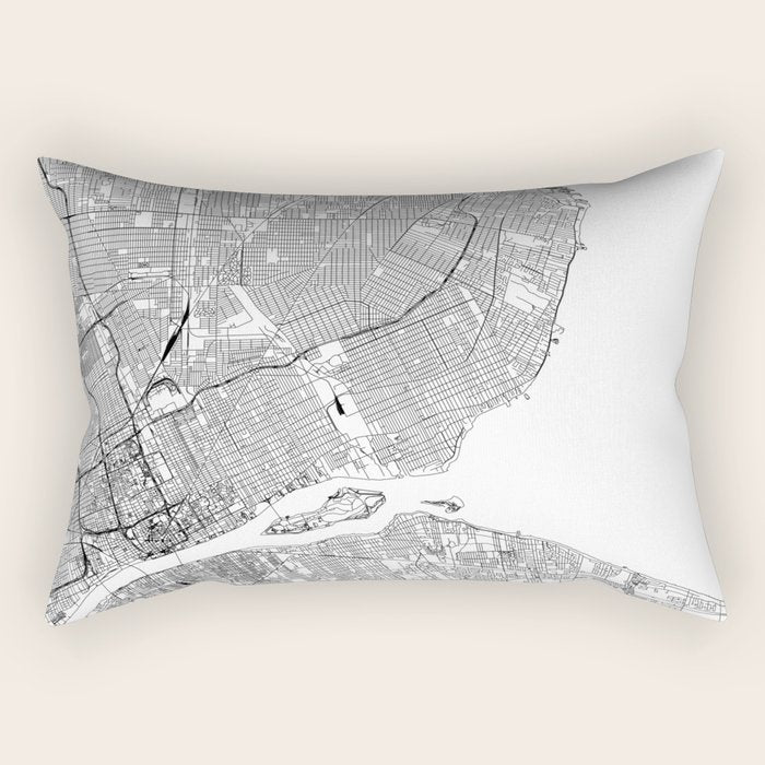 Detroit White Map Rectangular Pillow Gallery Image 1