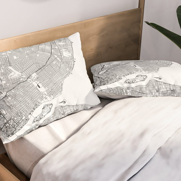 Detroit White Map Pillow Sham Gallery Image 2