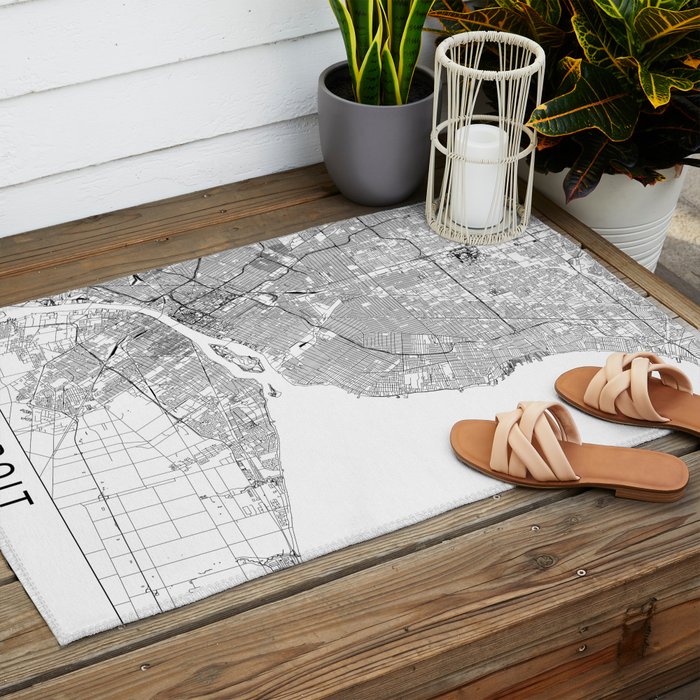Detroit White Map Outdoor Rug Gallery Image 2