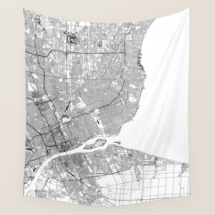 Detroit White Map Wall Tapestry Gallery Image 4
