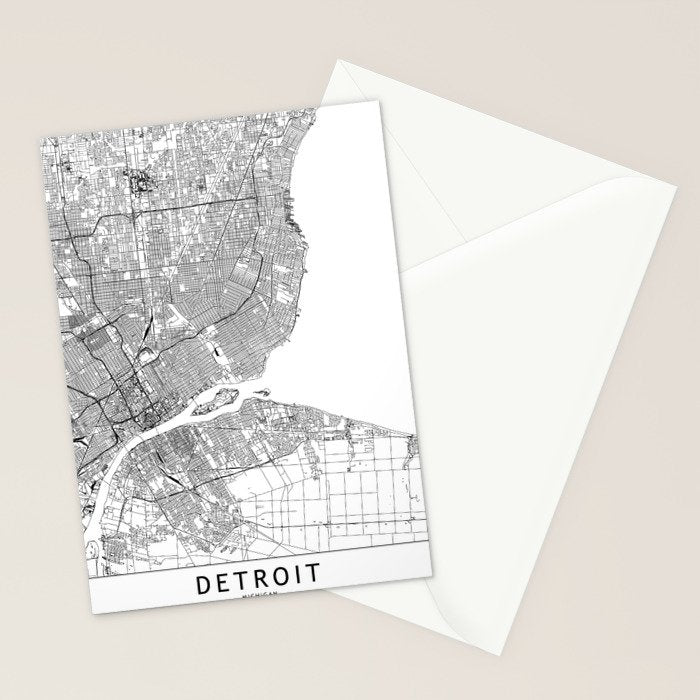 Detroit White Map Stationery Card Gallery Image 2