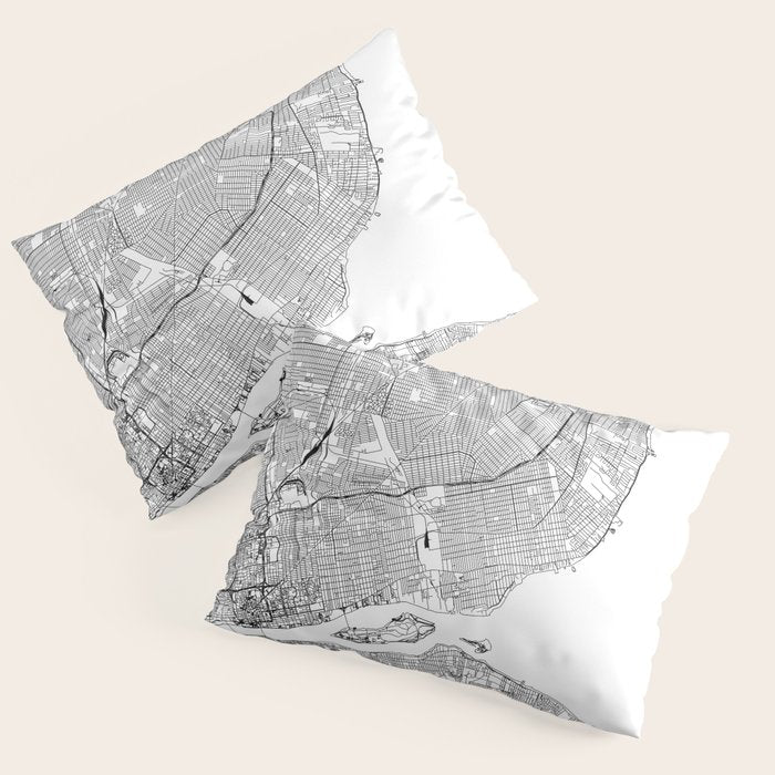 Detroit White Map Pillow Sham Gallery Image 3