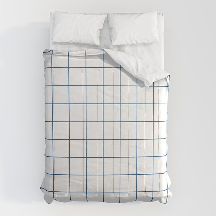 Grid Pattern White Blue Windowpane Graph Check Stripe Lines Minimalist Stripes Line Drawing Comforter Gallery Image 6