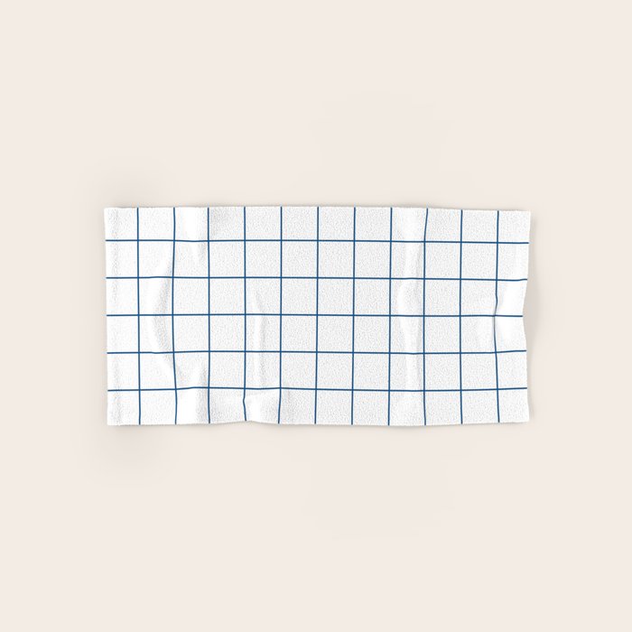 Grid Pattern White Blue Windowpane Graph Check Stripe Lines Minimalist Stripes Line Drawing Bath Towel Gallery Image 1