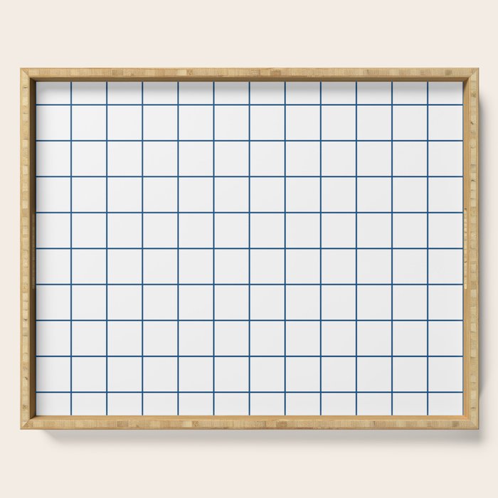 Grid Pattern White Blue Windowpane Graph Check Stripe Lines Minimalist Stripes Line Drawing Serving Tray Gallery Image 1