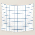 Grid Pattern White Blue Windowpane Graph Check Stripe Lines Minimalist Stripes Line Drawing Wall Tapestry Gallery Image 4