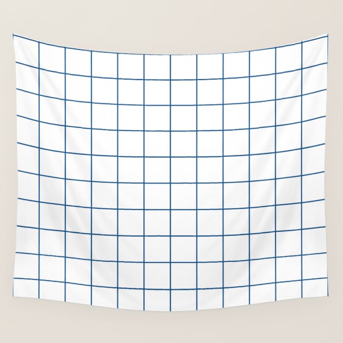 Grid Pattern White Blue Windowpane Graph Check Stripe Lines Minimalist Stripes Line Drawing Wall Tapestry Gallery Image 4