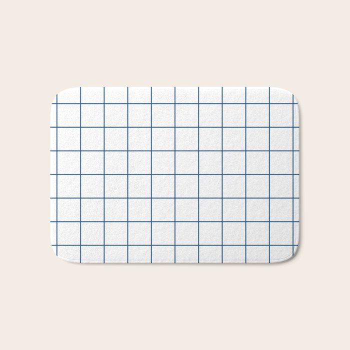 Grid Pattern White Blue Windowpane Graph Check Stripe Lines Minimalist Stripes Line Drawing Bath Mat Gallery Image 1