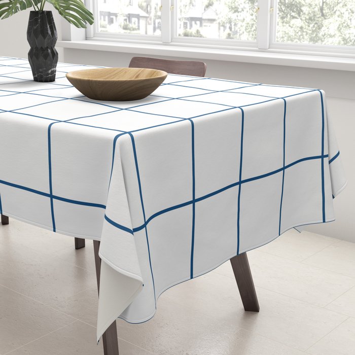Grid Pattern White Blue Windowpane Graph Check Stripe Lines Minimalist Stripes Line Drawing Tablecloth Gallery Image 3