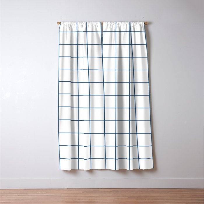 Grid Pattern White Blue Windowpane Graph Check Stripe Lines Minimalist Stripes Line Drawing Window Curtain Gallery Image 3