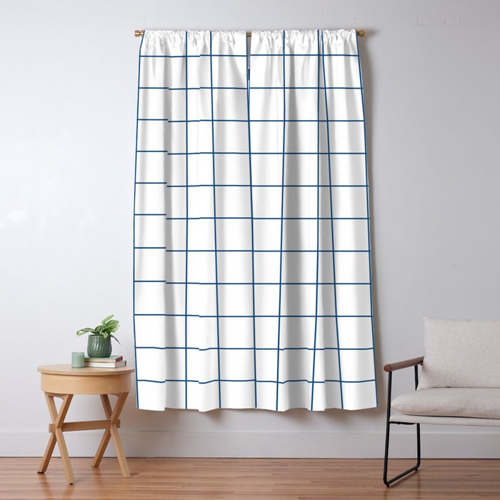 Grid Pattern White Blue Windowpane Graph Check Stripe Lines Minimalist Stripes Line Drawing Window Curtain Gallery Image 5