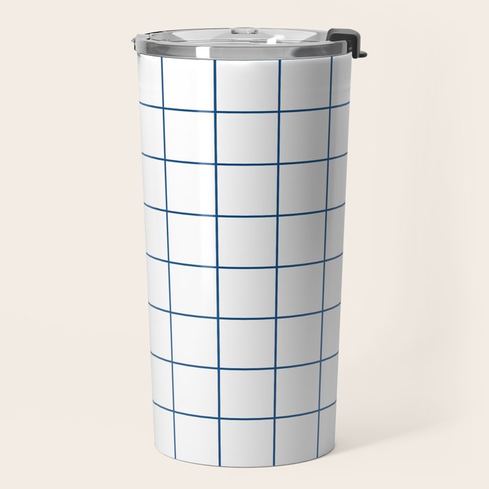 Grid Pattern White Blue Windowpane Graph Check Stripe Lines Minimalist Stripes Line Drawing Travel Mug Gallery Image 2