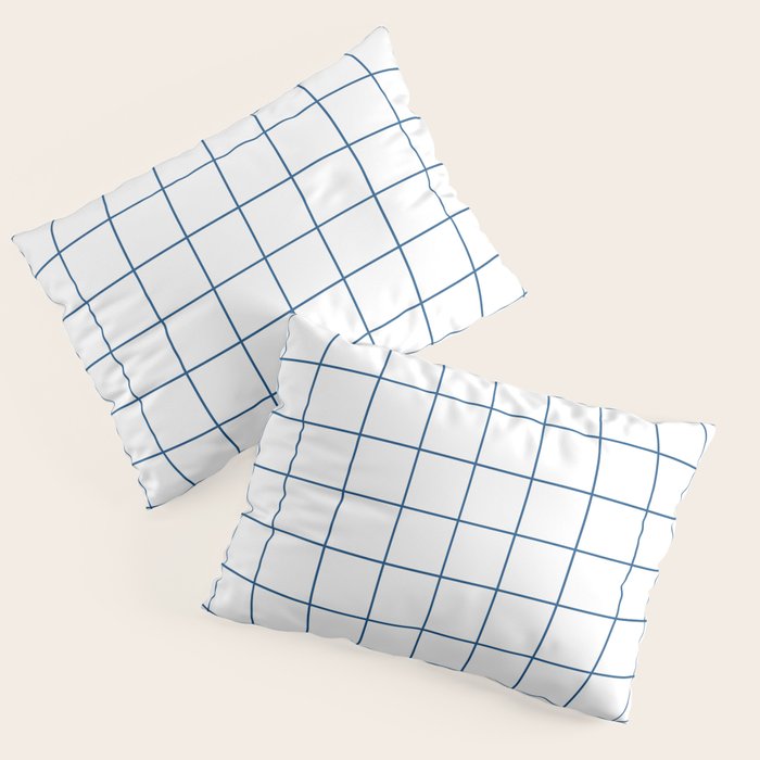 Grid Pattern White Blue Windowpane Graph Check Stripe Lines Minimalist Stripes Line Drawing Pillow Sham Gallery Image 3