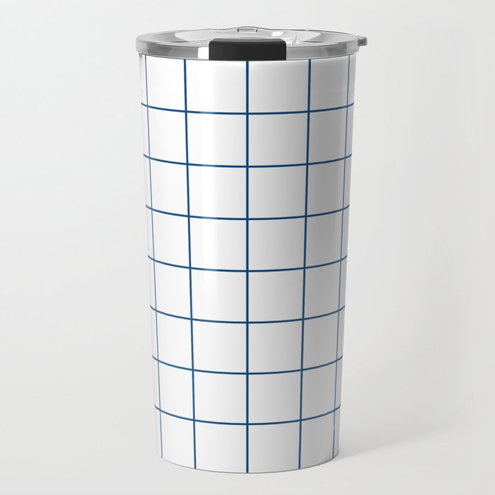 Grid Pattern White Blue Windowpane Graph Check Stripe Lines Minimalist Stripes Line Drawing Travel Mug Gallery Image 1