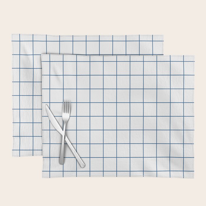 Grid Pattern White Blue Windowpane Graph Check Stripe Lines Minimalist Stripes Line Drawing Placemat Gallery Image 1