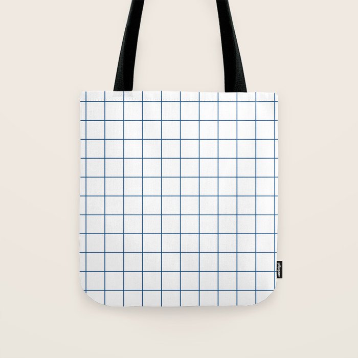 Grid Pattern White Blue Windowpane Graph Check Stripe Lines Minimalist Stripes Line Drawing Tote Bag Gallery Image 1