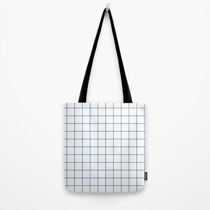 Grid Pattern White Blue Windowpane Graph Check Stripe Lines Minimalist Stripes Line Drawing Tote Bag Gallery Image 2
