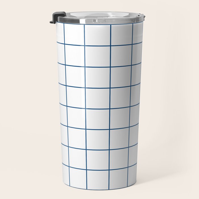 Grid Pattern White Blue Windowpane Graph Check Stripe Lines Minimalist Stripes Line Drawing Travel Mug Gallery Image 3