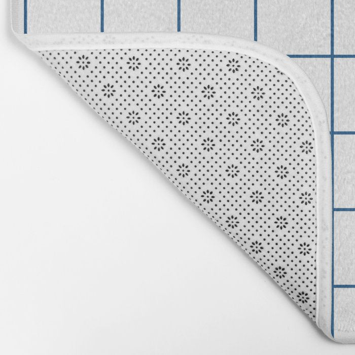Grid Pattern White Blue Windowpane Graph Check Stripe Lines Minimalist Stripes Line Drawing Bath Mat Gallery Image 2