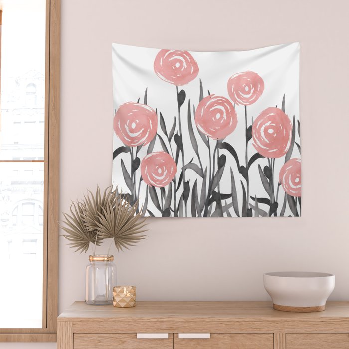 Abstract, Flower Garden, Watercolor, Floral Prints Wall Tapestry Gallery Image 2