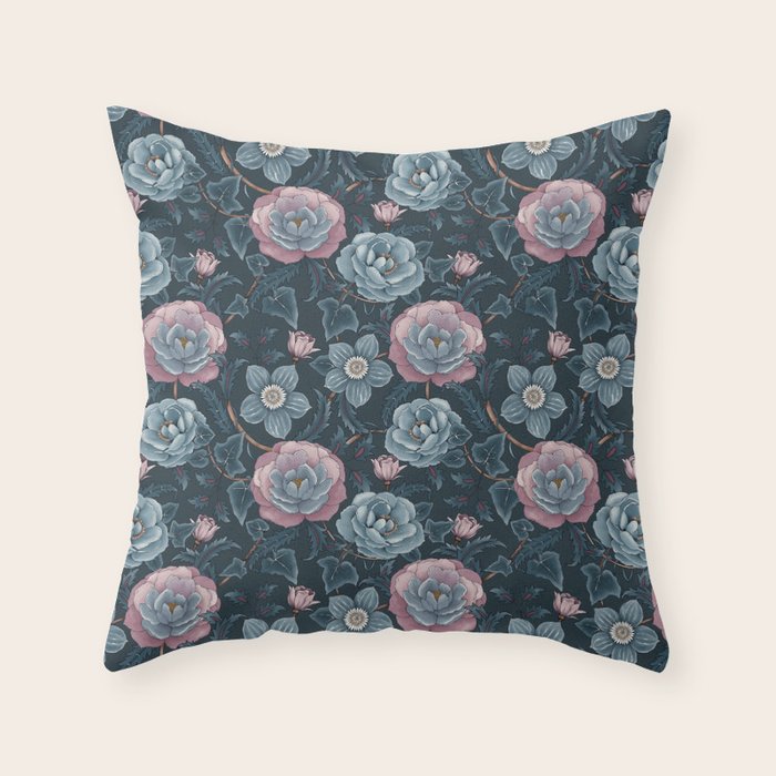 Dark Floral Elegance Throw Pillow Gallery Image 6