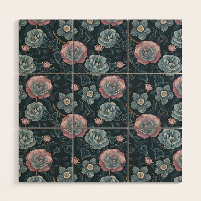 Dark Floral Elegance Wood Wall Art Gallery Image 1