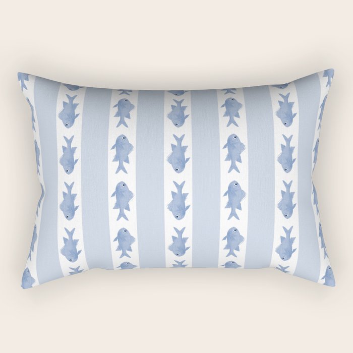 Coastal Fish Stripes Vintage Contemporary Pattern in Light Blue and White Rectangular Pillow Gallery Image 2