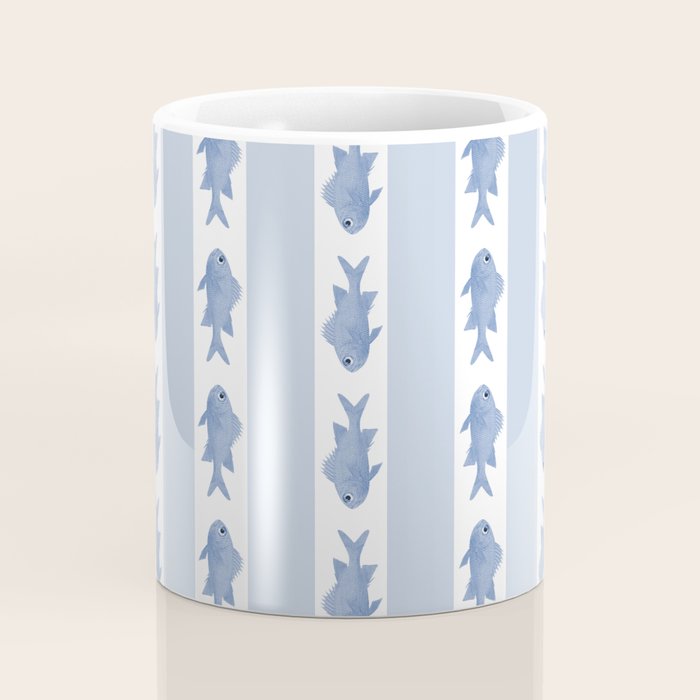 Coastal Fish Stripes Vintage Contemporary Pattern in Light Blue and White Coffee Mug Gallery Image 4
