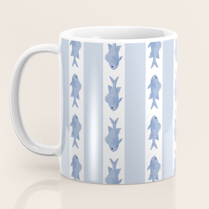 Coastal Fish Stripes Vintage Contemporary Pattern in Light Blue and White Coffee Mug Gallery Image 3