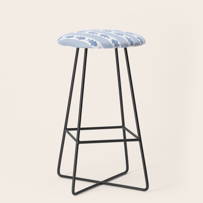 Coastal Fish Stripes Vintage Contemporary Pattern in Light Blue and White Stool Gallery Image 1