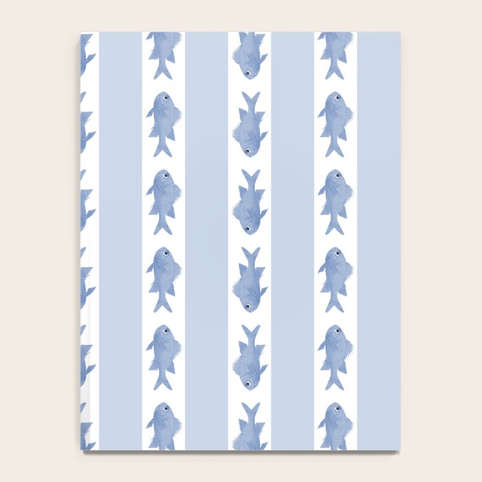 Coastal Fish Stripes Vintage Contemporary Pattern in Light Blue and White Notebook Gallery Image 4