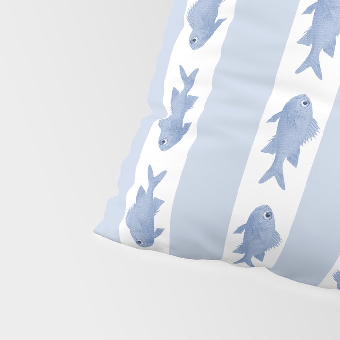 Coastal Fish Stripes Vintage Contemporary Pattern in Light Blue and White Pillow Sham Gallery Image 4