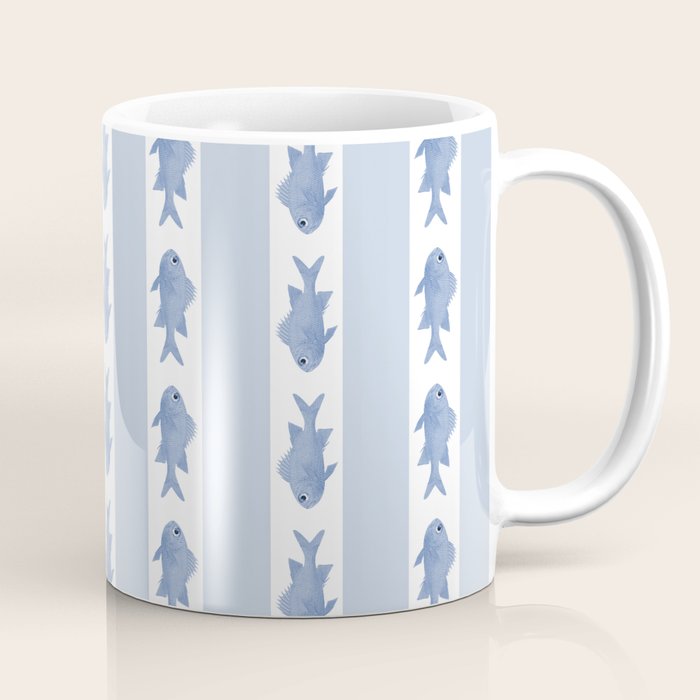 Coastal Fish Stripes Vintage Contemporary Pattern in Light Blue and White Coffee Mug Gallery Image 1
