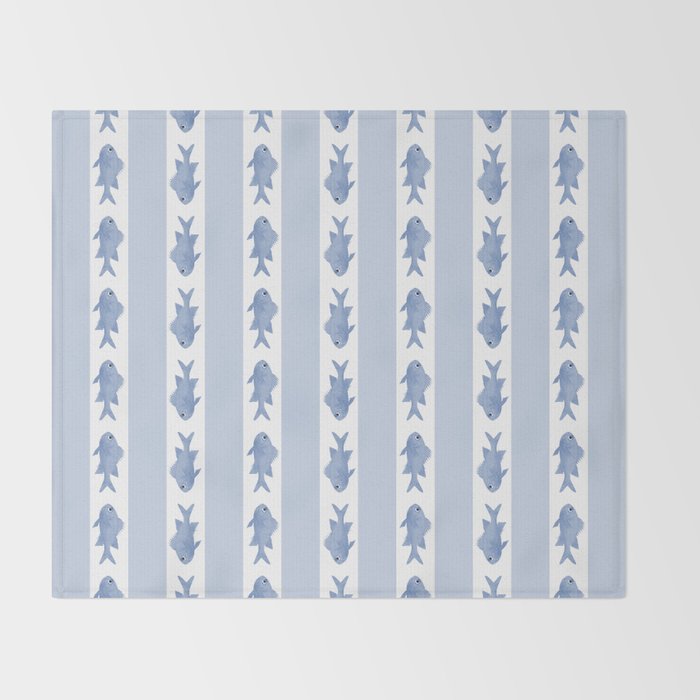 Coastal Fish Stripes Vintage Contemporary Pattern in Light Blue and White Throw Blanket Gallery Image 2