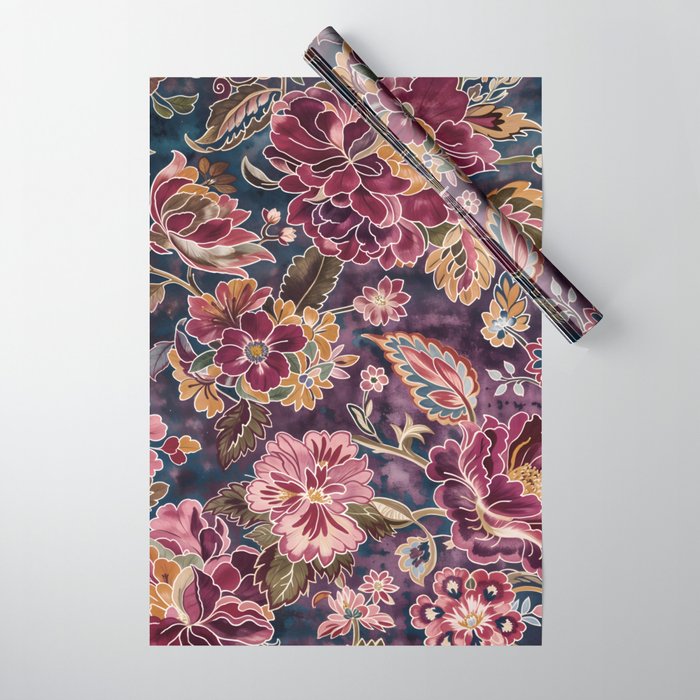 Exotic Plum Bohemian Floral Wrapping Paper Gallery Image 1