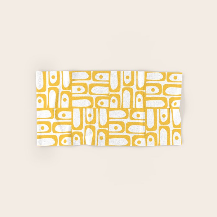 Mid Century Modern Piquet Geometric Multi Pattern in Muted Mustard Yellow and White Bath Towel Gallery Image 1