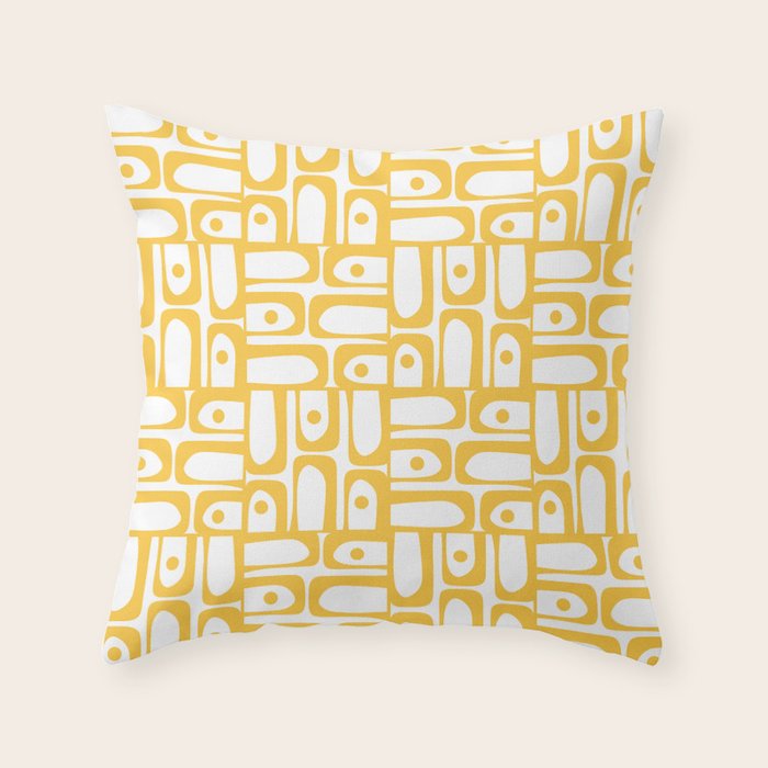 Mid Century Modern Piquet Geometric Multi Pattern in Muted Mustard Yellow and White Throw Pillow Gallery Image 6