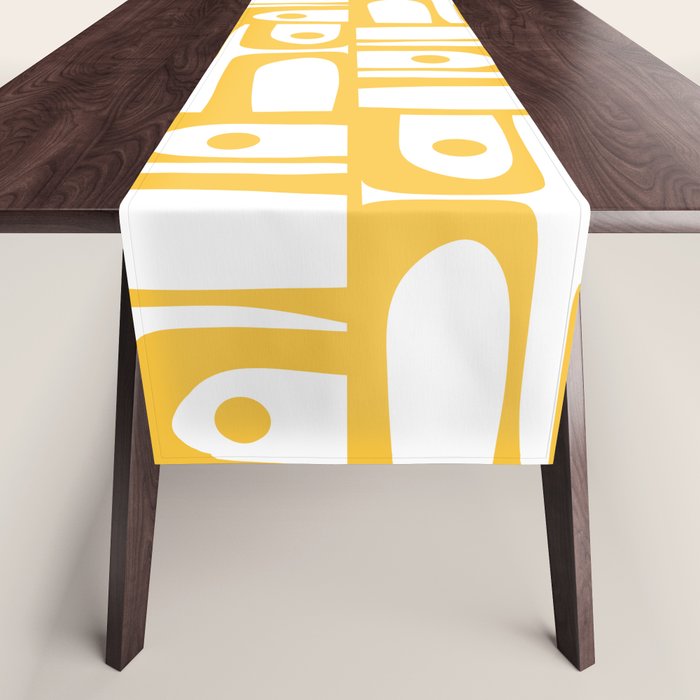 Mid Century Modern Piquet Geometric Multi Pattern in Muted Mustard Yellow and White Table Runner Gallery Image 1