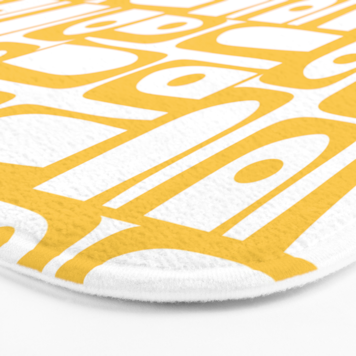 Mid Century Modern Piquet Geometric Multi Pattern in Muted Mustard Yellow and White Bath Mat Gallery Image 3
