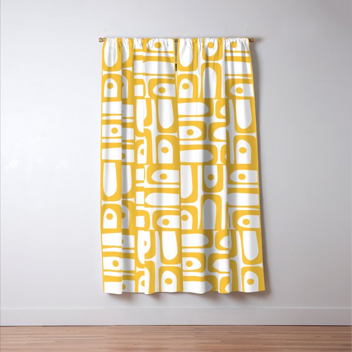 Mid Century Modern Piquet Geometric Multi Pattern in Muted Mustard Yellow and White Window Curtain Gallery Image 3