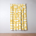 Mid Century Modern Piquet Geometric Multi Pattern in Muted Mustard Yellow and White Window Curtain Gallery Image 3