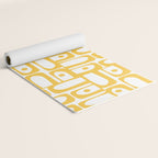 Mid Century Modern Piquet Geometric Multi Pattern in Muted Mustard Yellow and White Yoga Mat Gallery Image 2