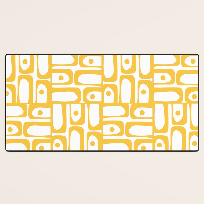 Mid Century Modern Piquet Geometric Multi Pattern in Muted Mustard Yellow and White Desk Mat Gallery Image 3