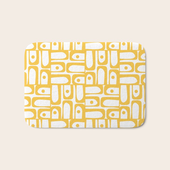 Mid Century Modern Piquet Geometric Multi Pattern in Muted Mustard Yellow and White Bath Mat Gallery Image 1