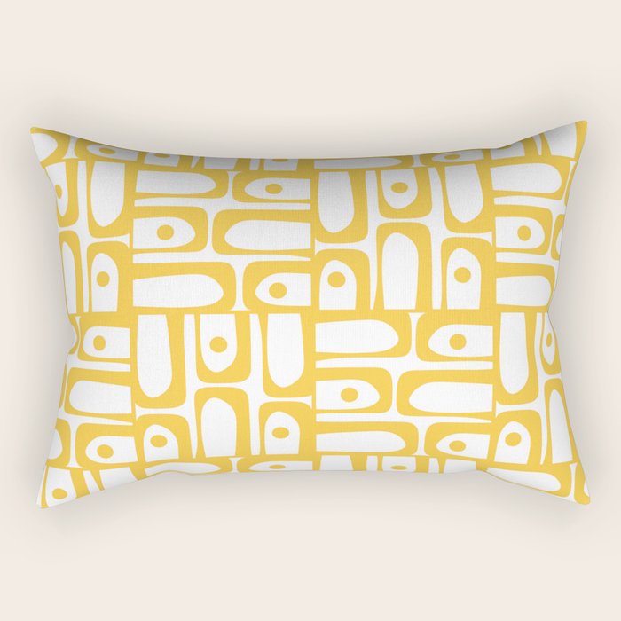 Mid Century Modern Piquet Geometric Multi Pattern in Muted Mustard Yellow and White Rectangular Pillow Gallery Image 1