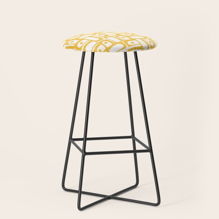 Mid Century Modern Piquet Geometric Multi Pattern in Muted Mustard Yellow and White Stool Gallery Image 1