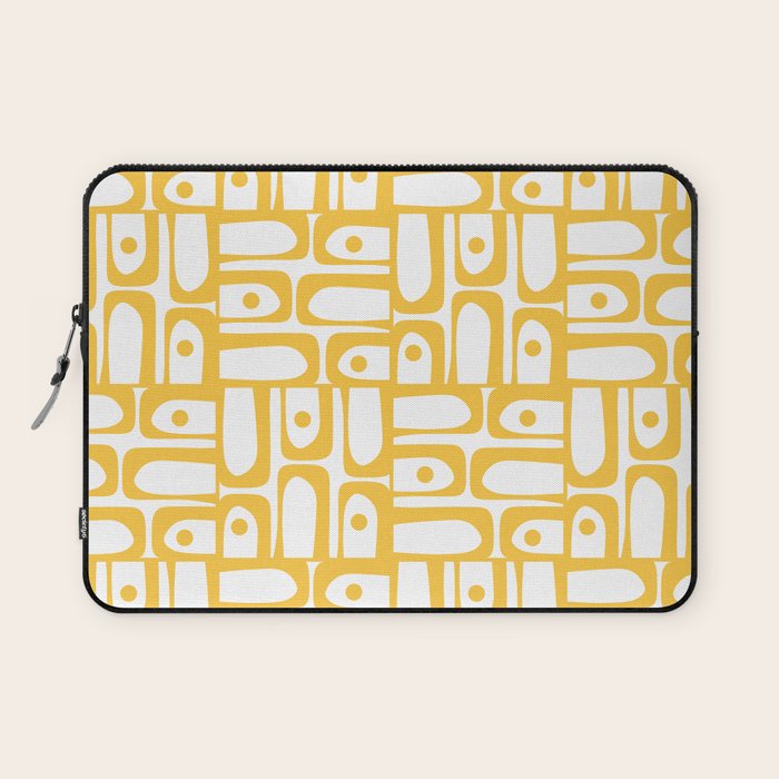 Mid Century Modern Piquet Geometric Multi Pattern in Muted Mustard Yellow and White Laptop Sleeve Gallery Image 1