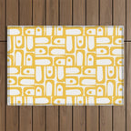 Mid Century Modern Piquet Geometric Multi Pattern in Muted Mustard Yellow and White Outdoor Rug Gallery Image 1
